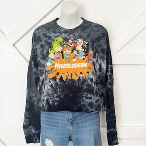 Black Tie-Dye Nickelodeon Character Lightweight Cropped Sweatshirt, Junior Med